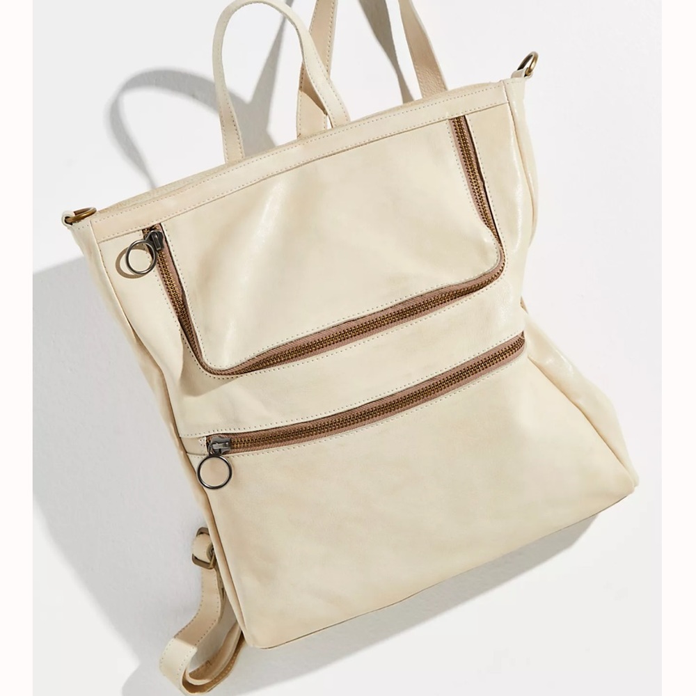 Free People Leather Icon Tote/backpack Cream New